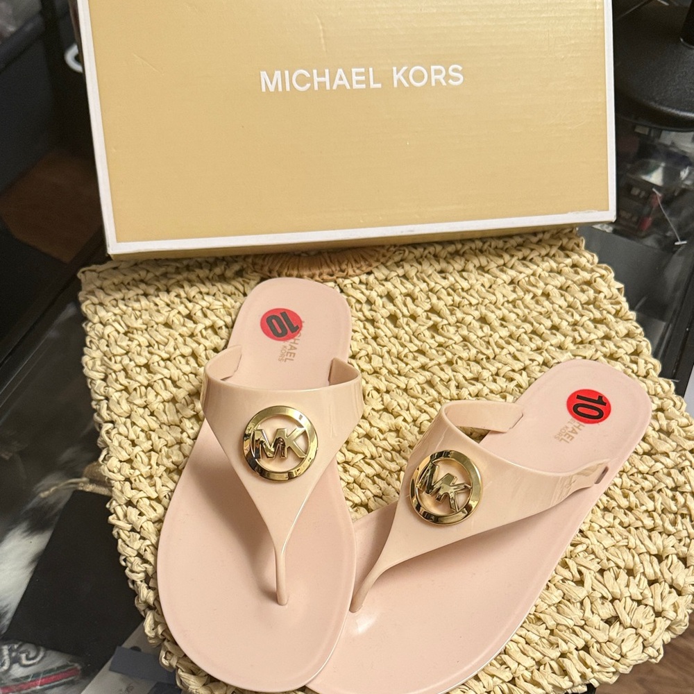 Michael Kors Cream Sandals with Gold Accent